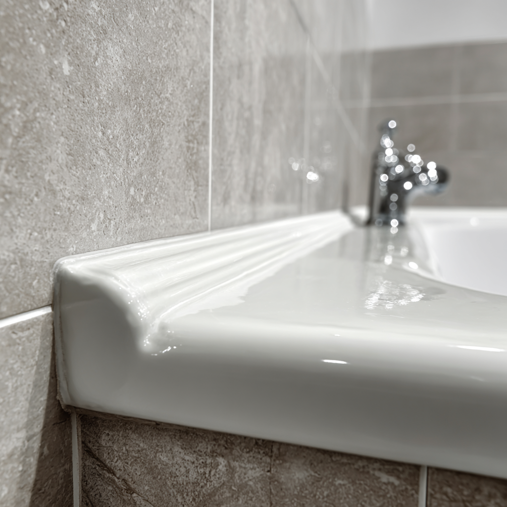 Fresh silicone caulk around bathtub edge