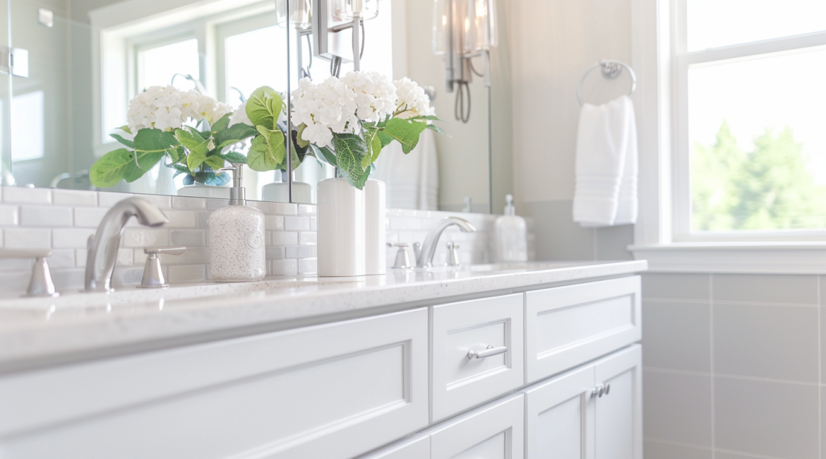 Low-range bathroom remodel with floating vanity