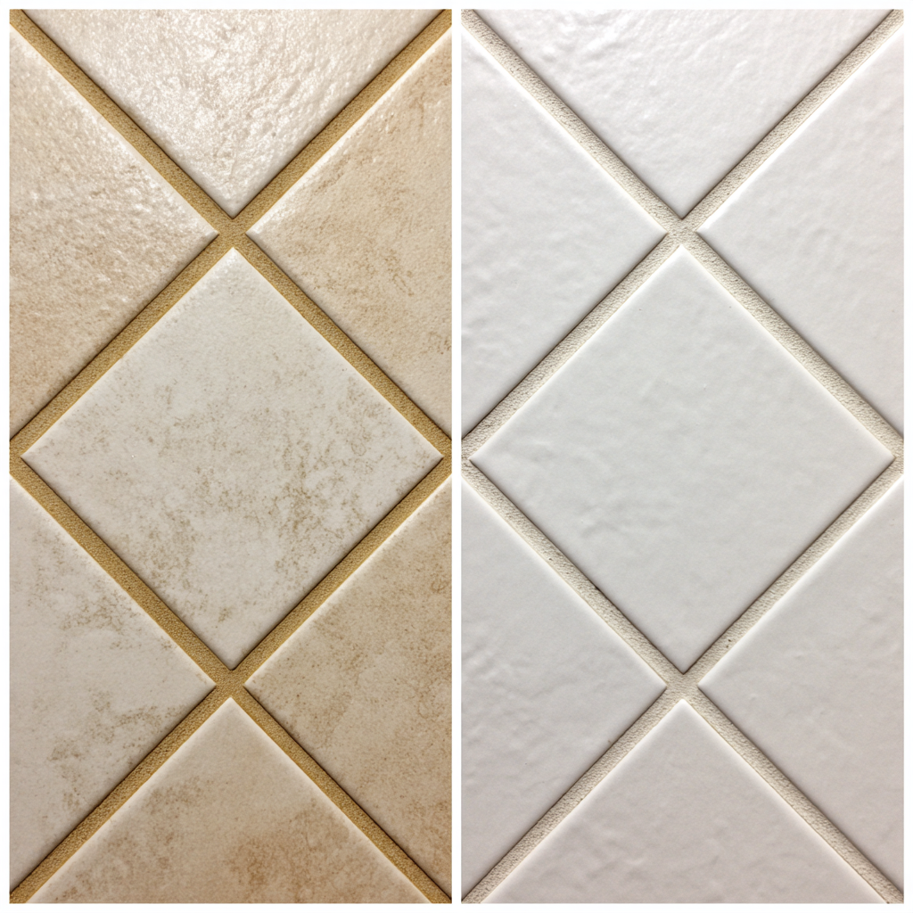Before and after grout painted white with pen