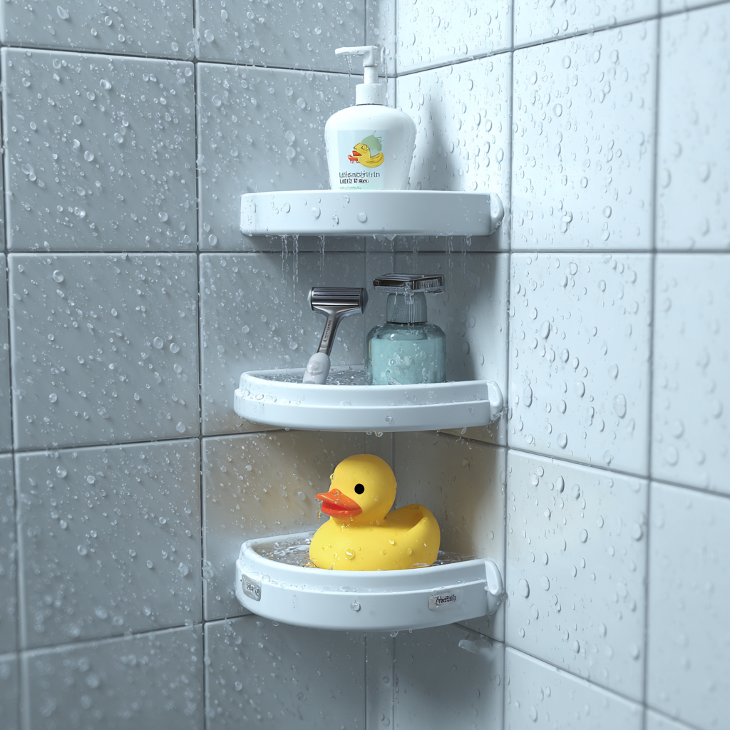 Suction cup corner caddy with three tiers in shower