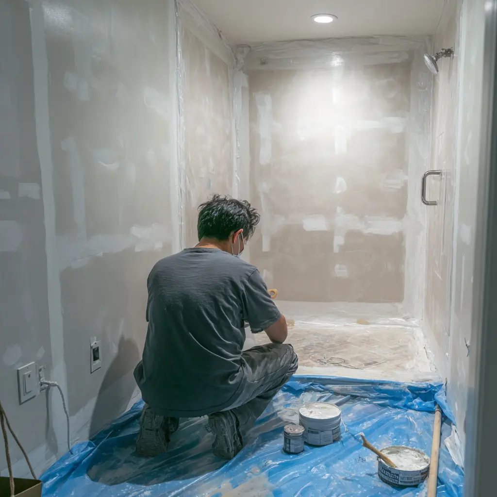 waterproof shee membrane installation during bathroom remodel san jose